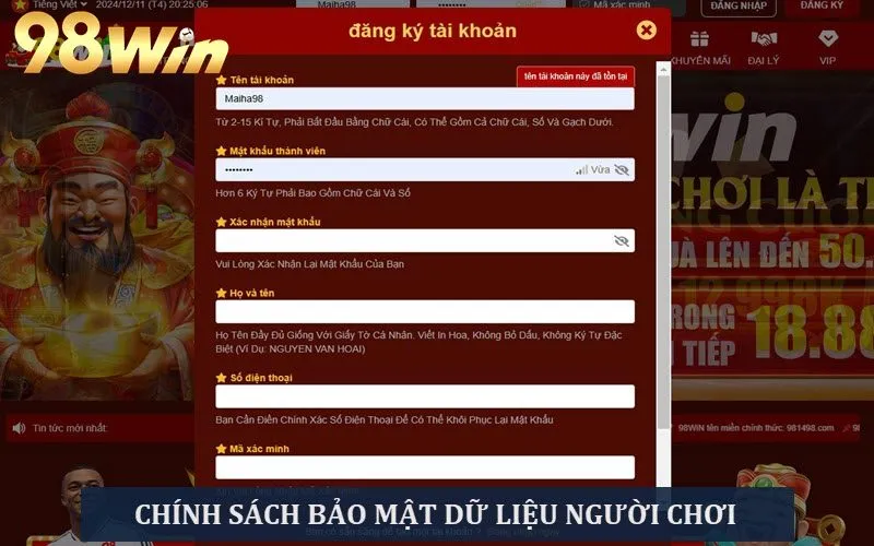 Chính sách bảo mật toàn diện thông tin người chơi cung cấp