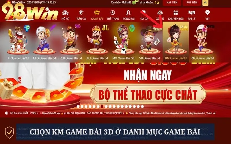 Vị trí sảnh KM Game bài 3D tại giao diện trang chủ