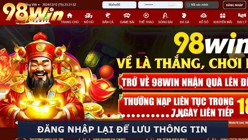 Thực hiện đăng nhập lại để lưu thông tin trên hệ thống