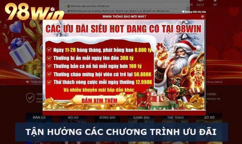 Giao diện trang chủ khi truy cập vào hệ thống 98Win