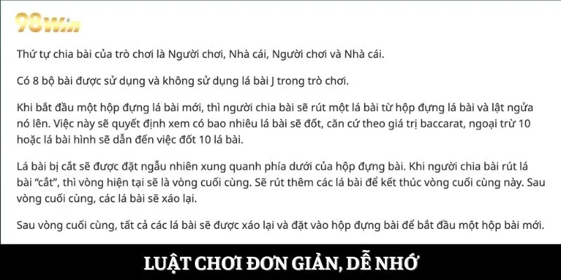 Luật chơi đơn giản, dễ nhớ