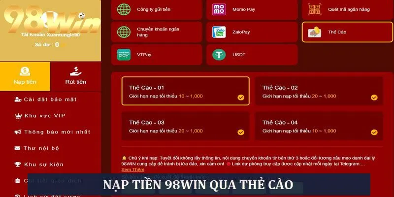 Nạp qua thẻ cào