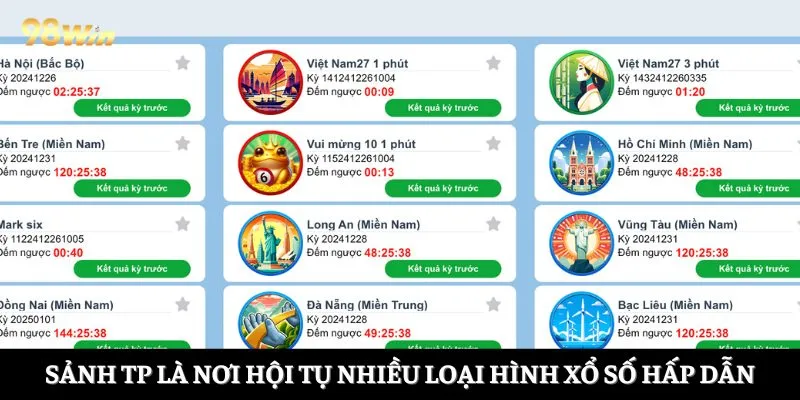 Sảnh TP là nơi hội tụ nhiều loại hình xổ số hấp dẫn