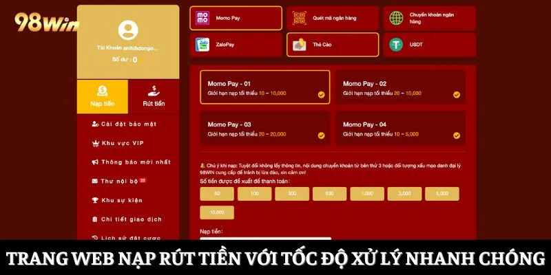 Trang web nạp rút tiền với tốc độ xử lý nhanh chóng